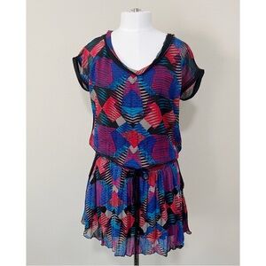 Shoulder Boutique Brand Size PP Printed Drop Waist Mini Dress